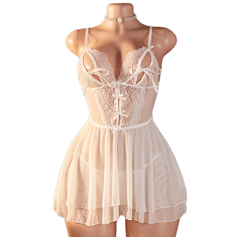 Lace Bralette Set - Transparente Sexy Damen-Lingerie Tiefer V-Ausschnitt Weiße